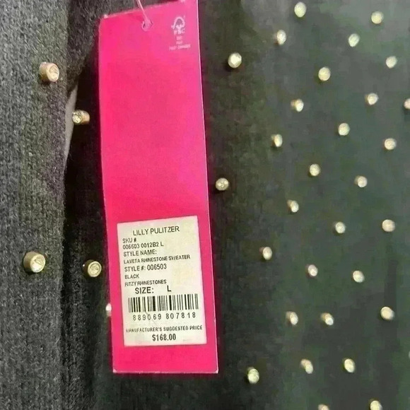 NWT Lilly Pulitzer L Laveta Rhinestone Onyx Sweater. Item# 8T - Picture 13 of 13